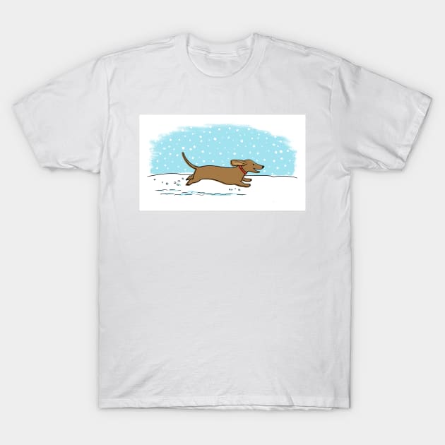 Cute Dachshund Snow Holiday | Winter Wiener Dog T-Shirt by Coffee Squirrel